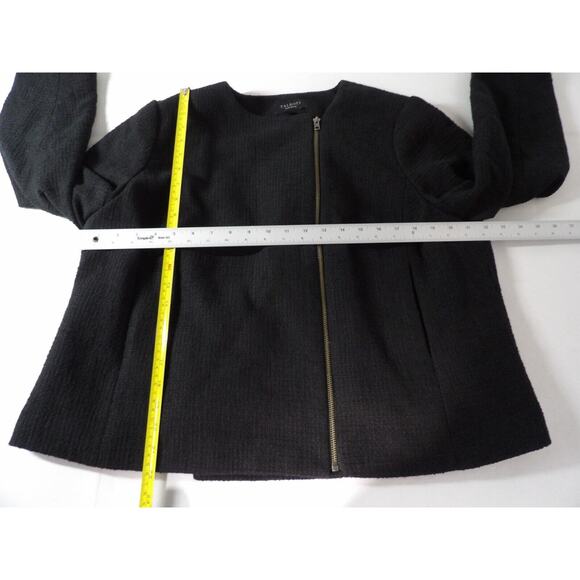 Talbots 16WP Blazer Tweed Black Weave Cotton Cardigan Full Zip Office Career Lin - Picture 5 of 13